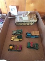 Vintage Metal Cars & Plastic Tank (6) PCS
