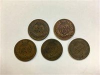 Bag of 5 total assorted Indian Head Pennies