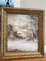 Oil on Canvas "Winter Mountain Scene"