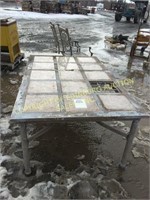 6'x48" ALUMINUM TABLE W/ MARBLE SQUARE TOP INSERTS