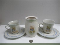 Teddy Bear Tea Cups & Saucers and Utensils Holder