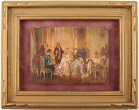 19TH C. EUROPEAN OIL ON BOARD PAINTING OF A GATHER