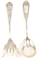 STERLING SILVER BRIGHT CUT SPOON & FORK - LOT OF 2