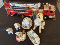 Toy Firetruck with Dalmatian Figurines