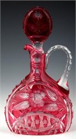 BOHEMIAN CRANBERRY CUT TO CLEAR GLASS DECANTER