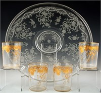 FLORAL ETCHED GLASS DRINKWARE - LOT OF 5