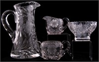 FLORAL CUT GLASS SERVEWARE - LOT OF 4
