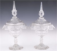 PAIR OF ANGLO IRISH CRYSTAL COMPOTES WITH LIDS