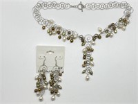 Silver and Faux Pearls Necklace and Earrings