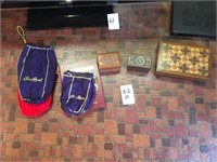 (3) Wood Trinket Boxes & Crown Royal Bags