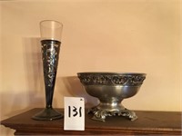 Pewter Centerpiece (10.5" D) & Vase (13" T