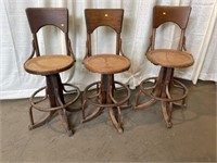 (3) Bent Wood Cane Seat Stools