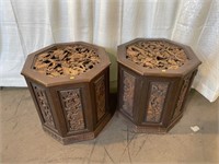 (2) Oriental Carved End Tables