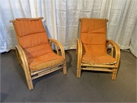 (2) Rattan Bent Wood Arm Chairs