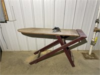 Antique Wooden Ironing Board And Iron