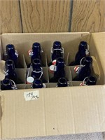 Set of 12 Blue Beer Bottles with Caps