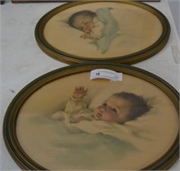 2pcs Antique Oval Colorized Baby Pictures