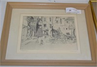Lionel Barrymore "Courtyard in Venice" Print Framd
