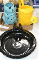 Pottery Birdbath, Water Can, & Planter