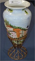 18" Decorative Pottery Vase With Stand