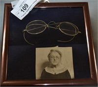 Framed Shadowbox Antique Wire Rim Glasses & Photo