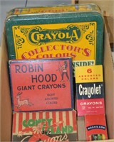 Lot Various Vintage Crayon Boxes & Crayons