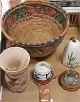 Lot Native American Indian Basket, Vase, Chimes