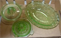 2pcs Depression Glass Juicers & Oval Bowl