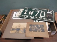 PHOTOS W/ INSIDE OF REPAIRS SHOP, LICENSE PLATES