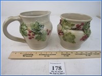 HAND-MADE POTTERY ITEMS PITCHER & POT 7IN TALL