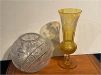 Crystal Rose Bowl and Etched Crystal Vase