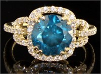14kt Gold 4.02 ct Round Fancy Blue Diamond Ring