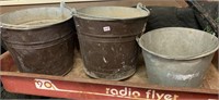 3 Galvanized/Steel Pails 2 Painted Brown