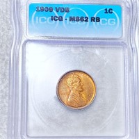 1909 V.D.B. Lincoln Wheat Penny ICG - MS 62 RB
