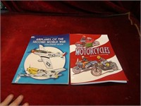 (2)WWII Airplanes and motorcycles coloring books.