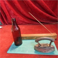 Certo glass bottle, cast iron, incense burner.
