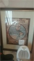 Framed vintage global map sign by Mary Elizabeth