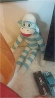 New blue and white striped sock monkey