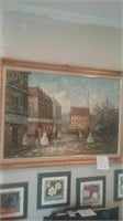 Large gold framed oil painting on canvas Paris
