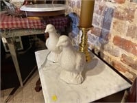 Pair of Pigeons and Brass Candle Holder