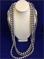 Silvertone 3 Strand Metal Beaded Necklace