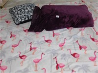 FLAMINGO KING SIZE BLANKET AND 2 PILLOWS