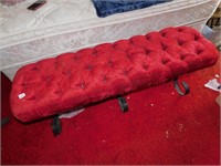 RED VELVET BENCH WITH CAST IRON LEGS 19"H X 54"L