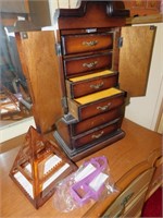 WOODEN JEWELRY BOX AND RETRO EARRING HOLDER AND