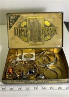 Vintage Jewelry Lot in metal box