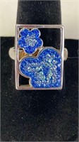 Sterling Silver/Blue Flower Square Sz 7.5 Ring