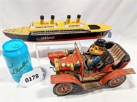 Vintage Tin Toy Lot Titanic TN Shaker Car