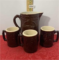 Pitcher & 3 Mugs Crooksville Pottery