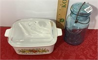 Vintage Canning Jar, & Corning Casserole Dish