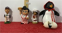 Bobble Heads, Bank, & Penguin w/ Egg